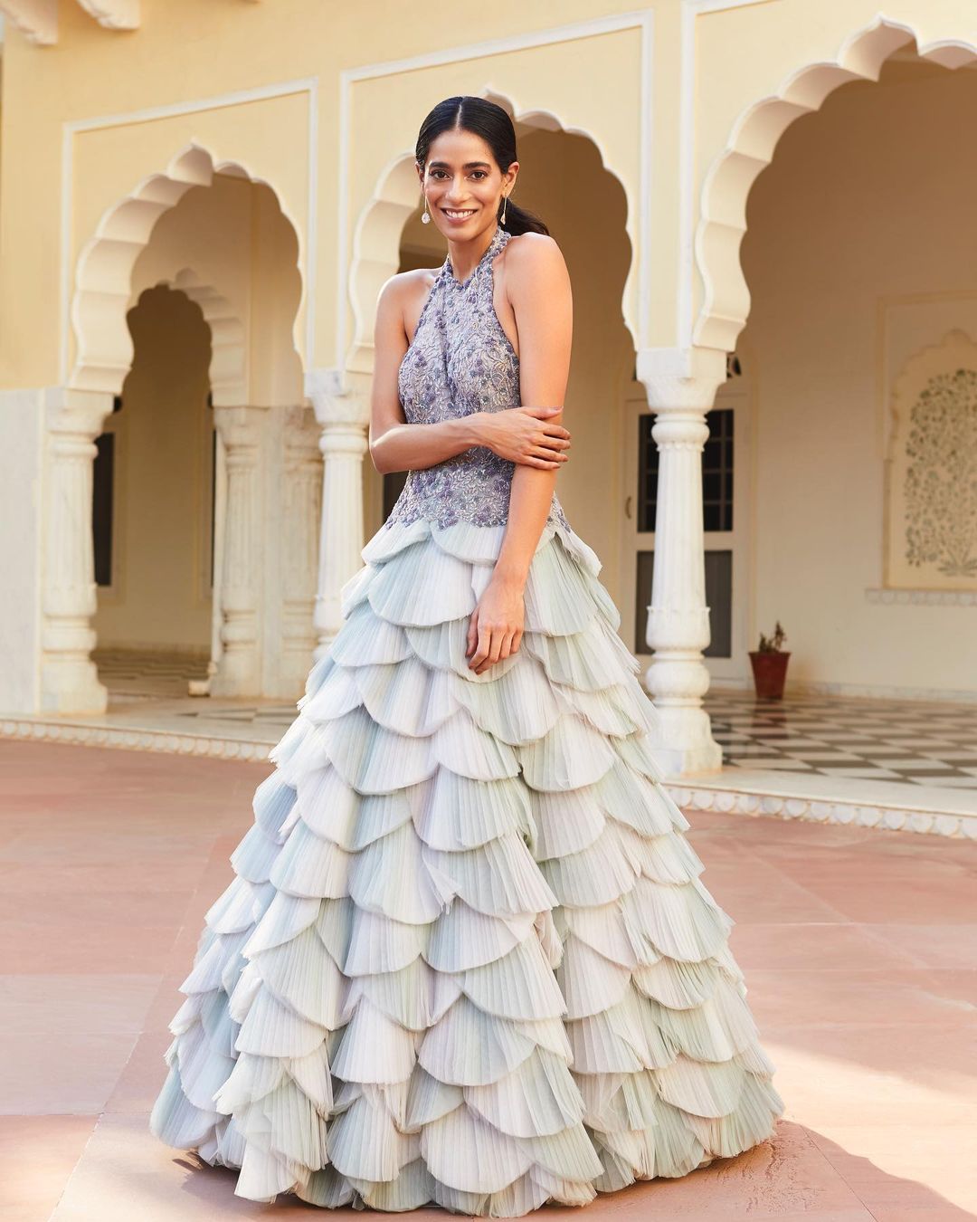 Silver Grey Feather Gown4