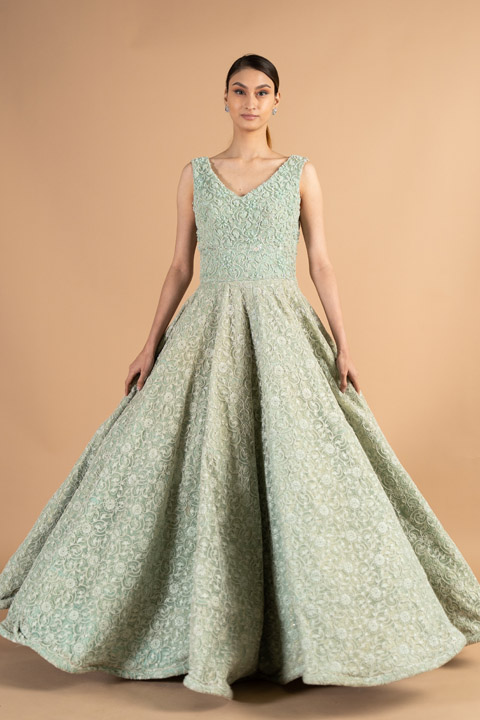 Teal  Full Length  Flared  Gown