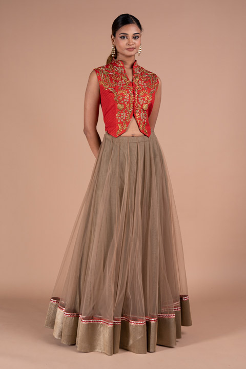 Grey Zari Work Top Bottom Set