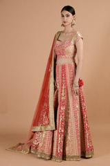 Pink Thread Velvet Lehenga_DTR4493-1