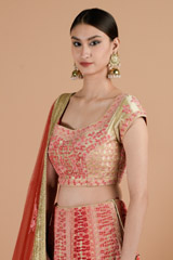 Pink Thread Velvet Lehenga_DTR4494