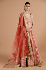 Pink Thread Velvet Lehenga_DTR4495-1