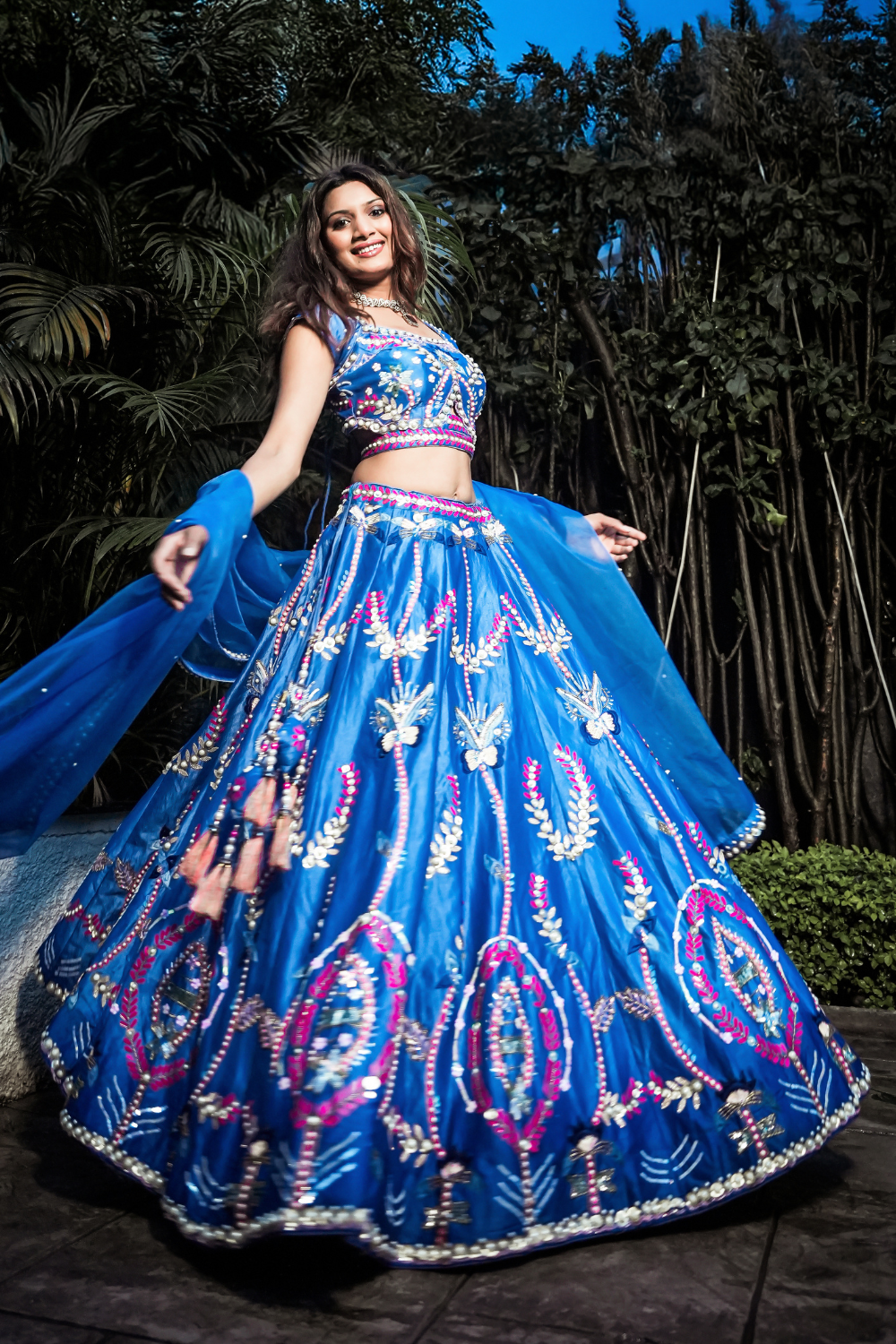 Royal Cobalt Blue Lehenga WIth Pearls Beads Sequins Embellishment