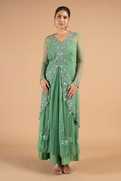 Sea Green Layered Gown