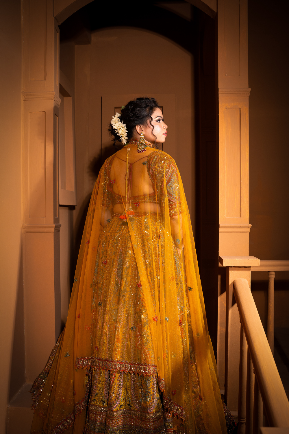 Mustard Yellow And Maroon Bridal Lehenga With Zari Thread Work Embellishment7