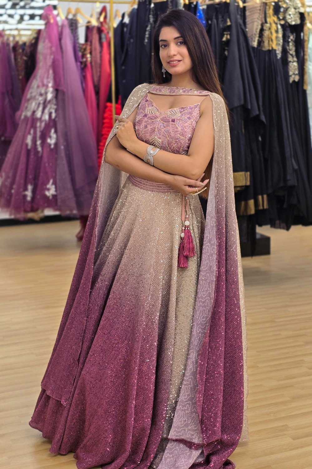Pink Ombre Lehenga With Sequins Embellishment1
