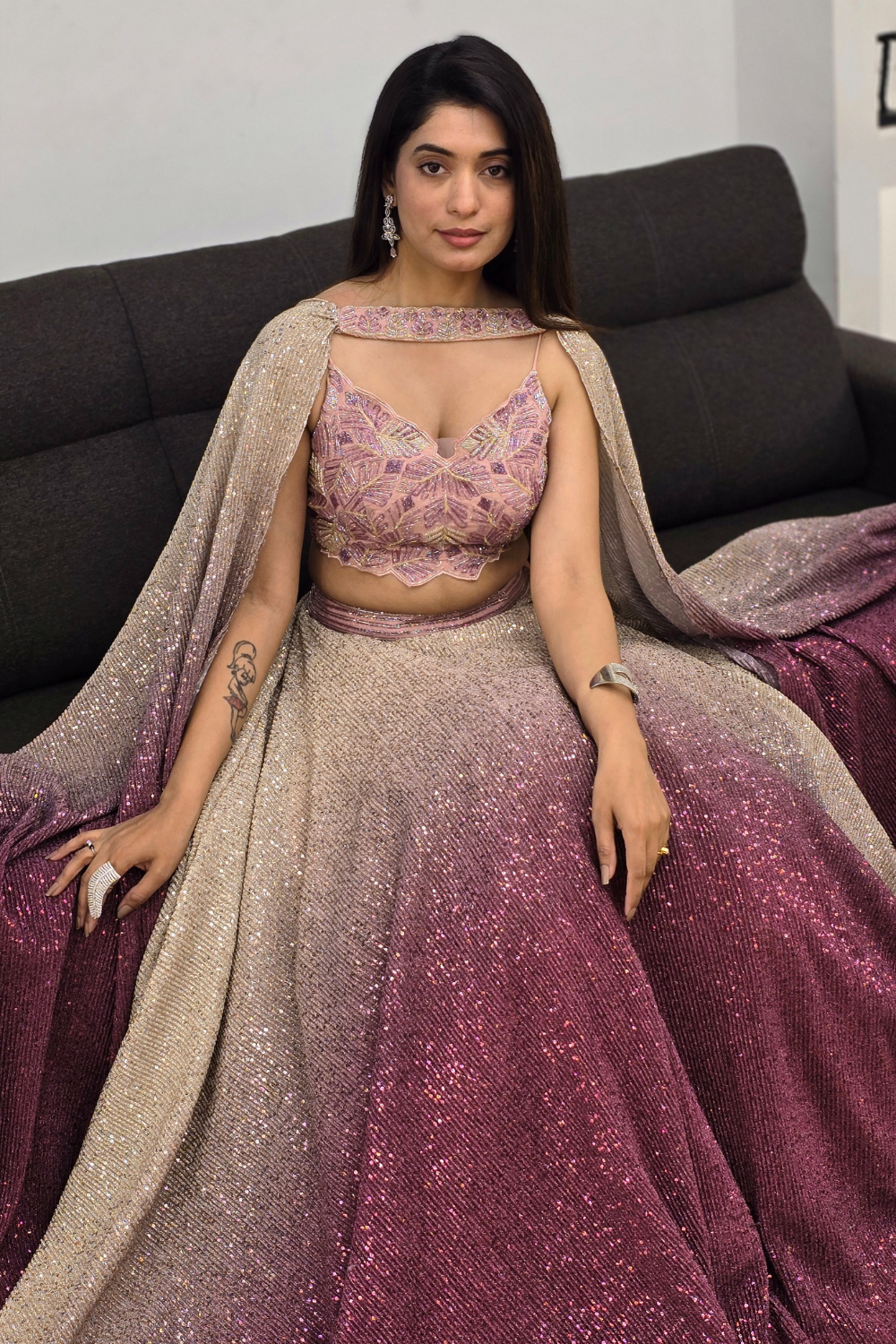 Pink Ombre Lehenga With Sequins Embellishment3
