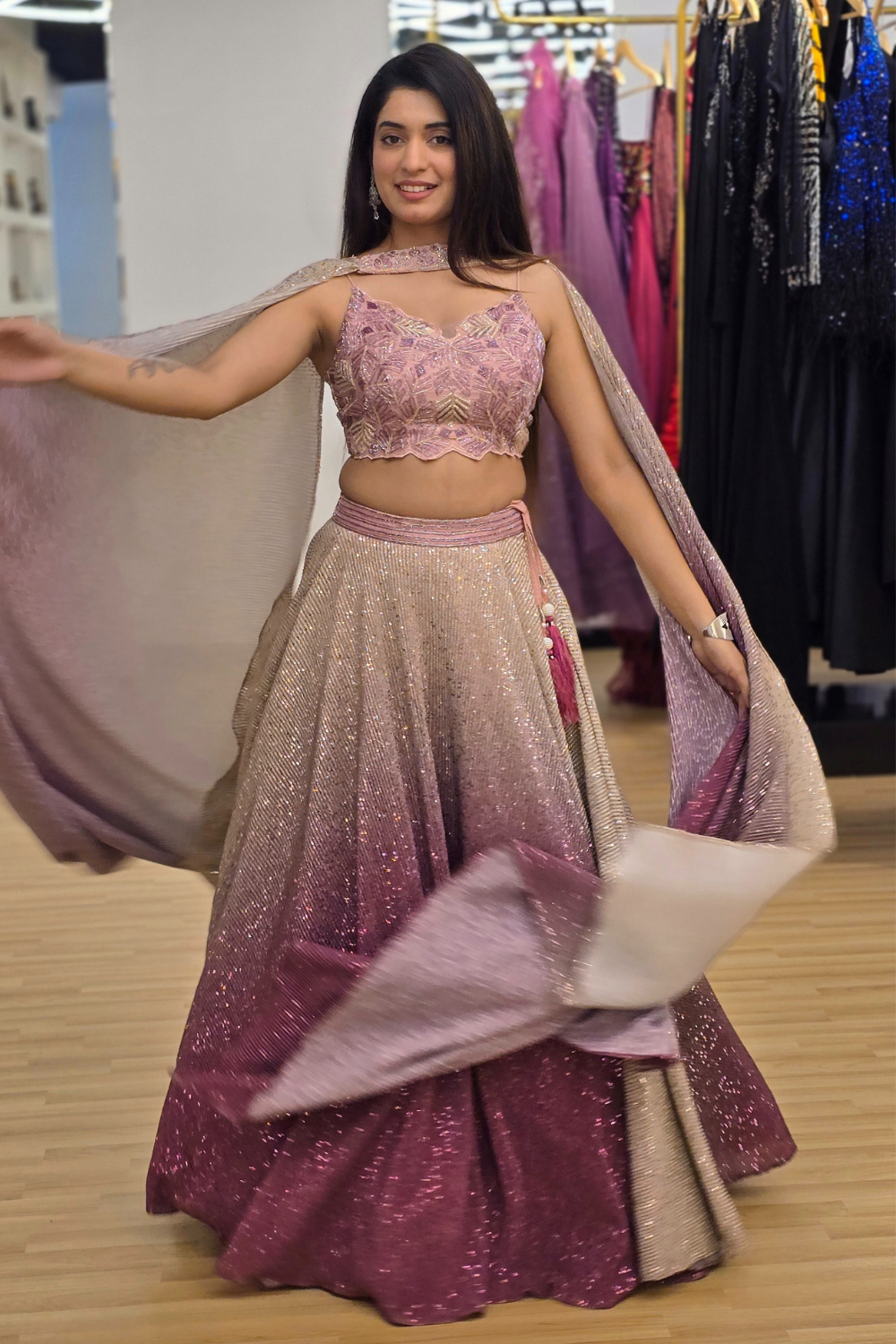 Pink Ombre Lehenga With Sequins Embellishment5