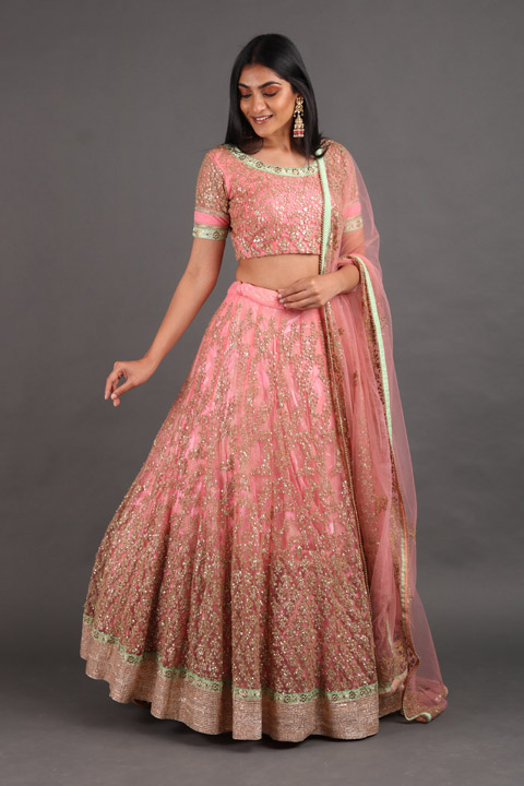 Peach Embroidered Lehenga