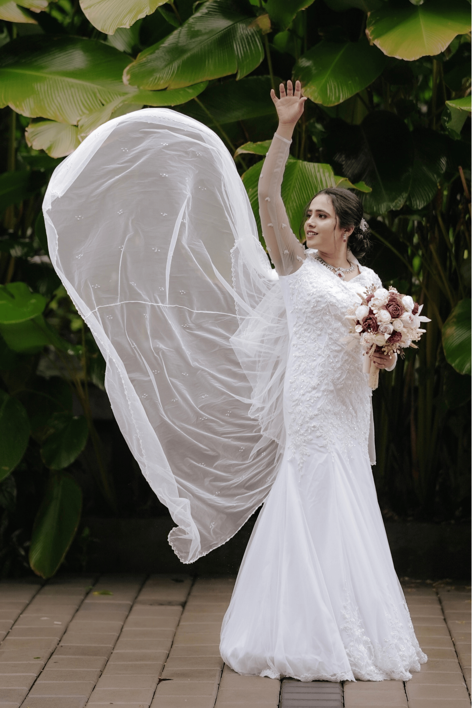 White Bridal Gown With Pearls And Sequins Embellishment