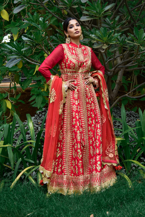 Emerald Red Gold Dori Anarkali