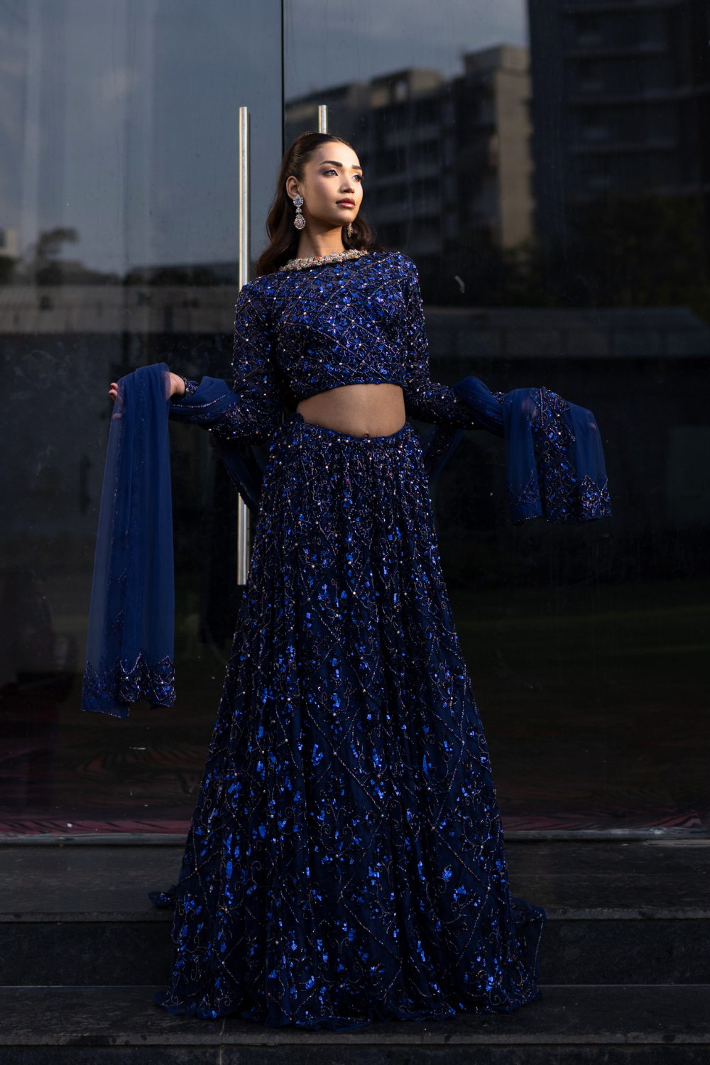 Midnight Sapphire Sequin Couture Lehenga1
