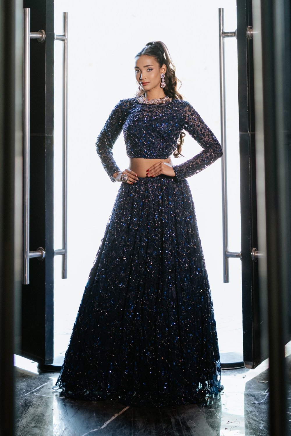 Midnight Sapphire Sequin Couture Lehenga2