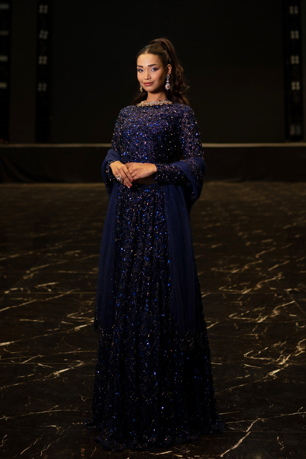 Midnight Sapphire Sequin Couture Lehenga3