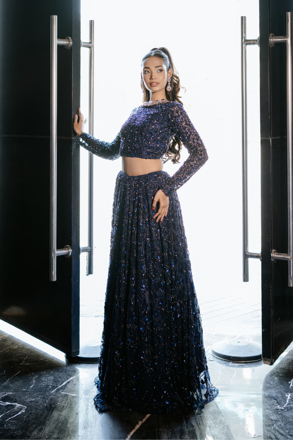 Midnight Sapphire Sequin Couture Lehenga4