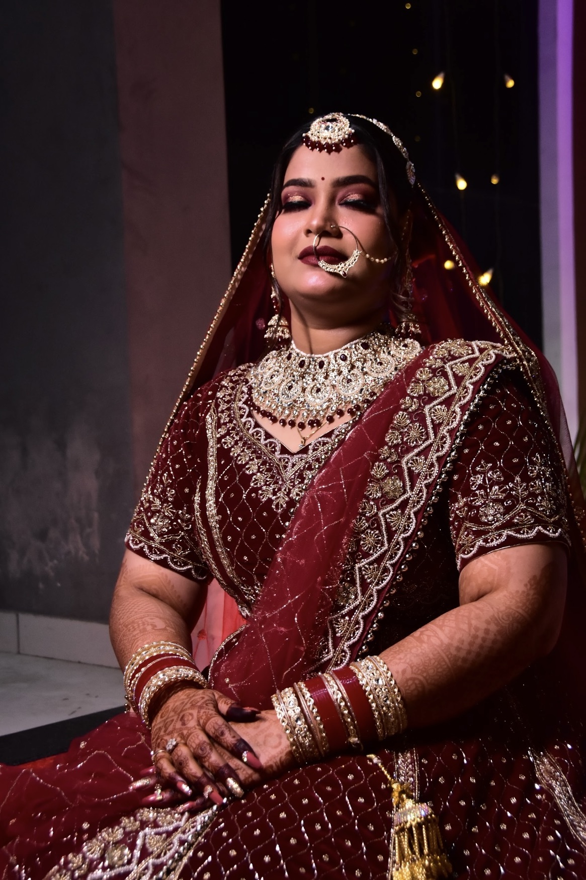 Maroon Bridal Lehenga With Golden Zari Work Embellishment1
