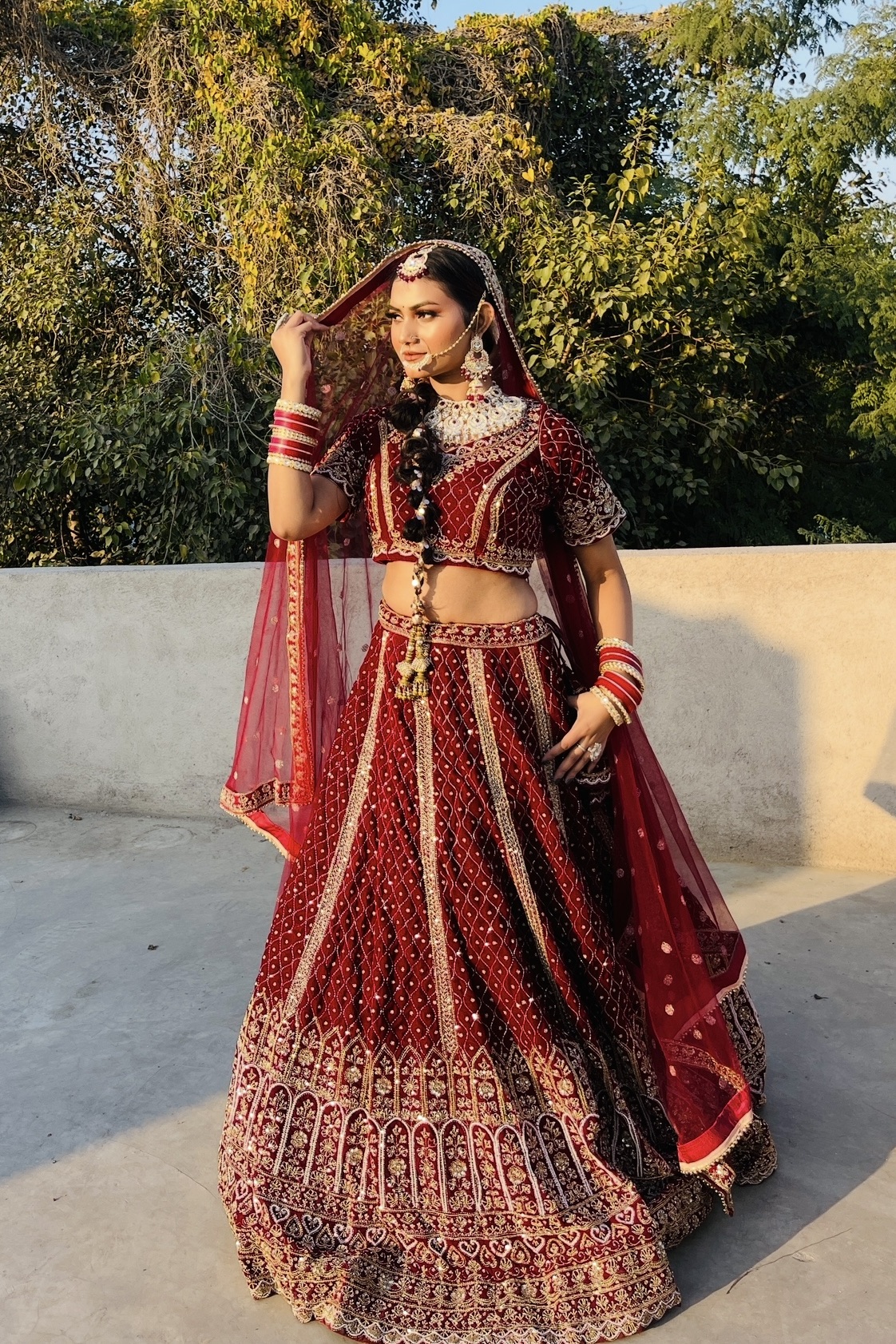 Maroon Bridal Lehenga With Golden Zari Work Embellishment2