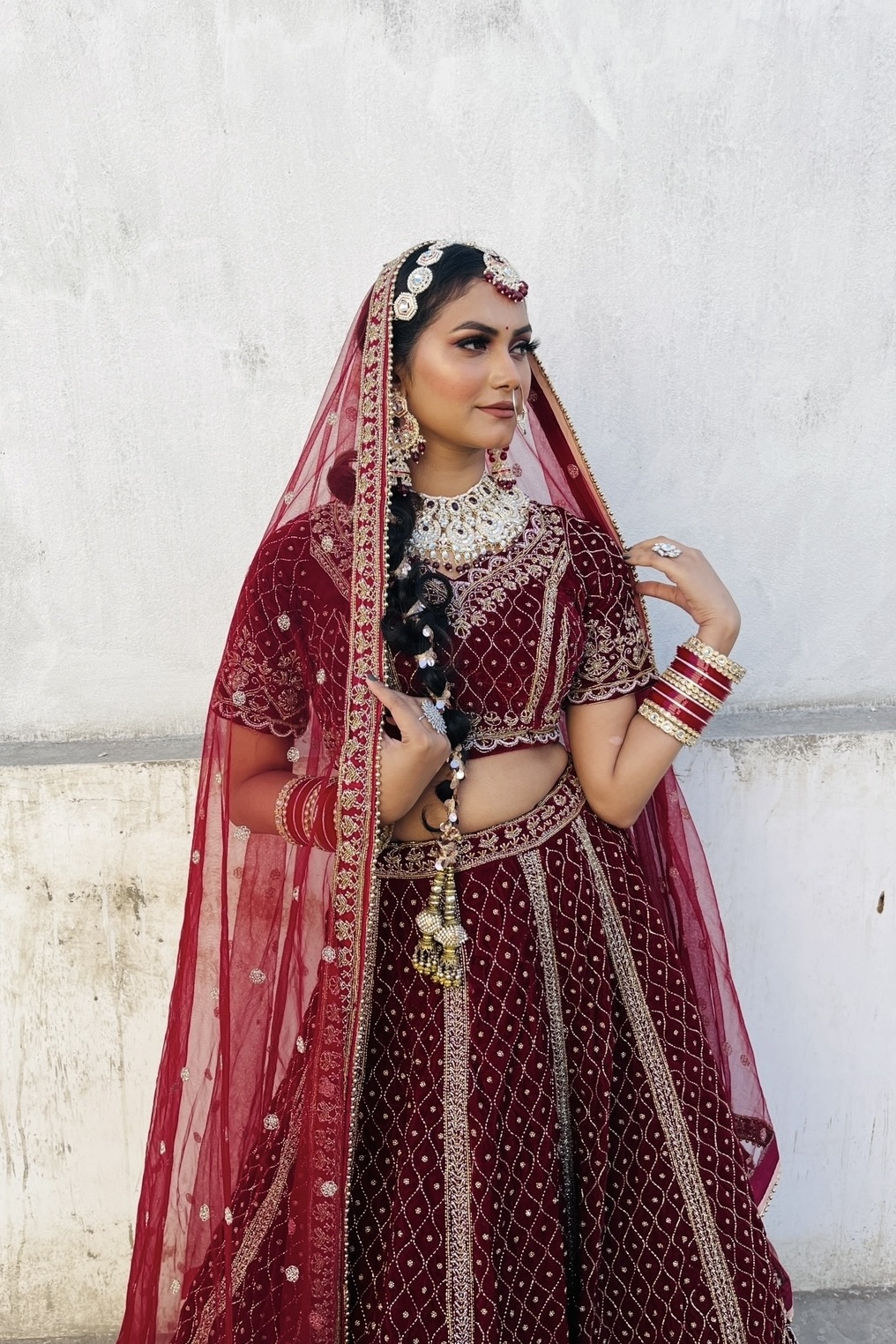 Maroon Bridal Lehenga With Golden Zari Work Embellishment