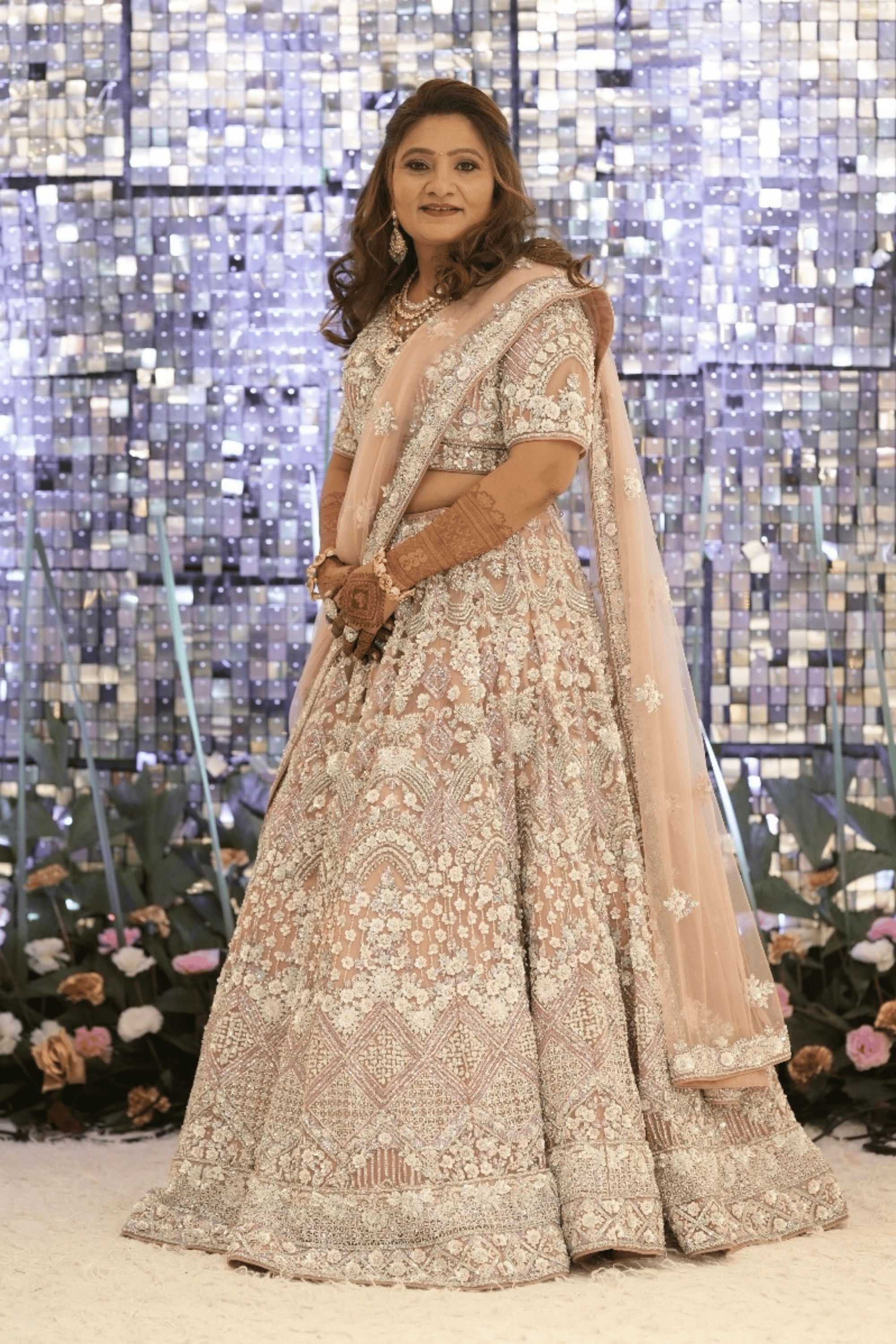 Dusty Rose Pink Lehenga With Beads Sequins And Patch Work Embellishment