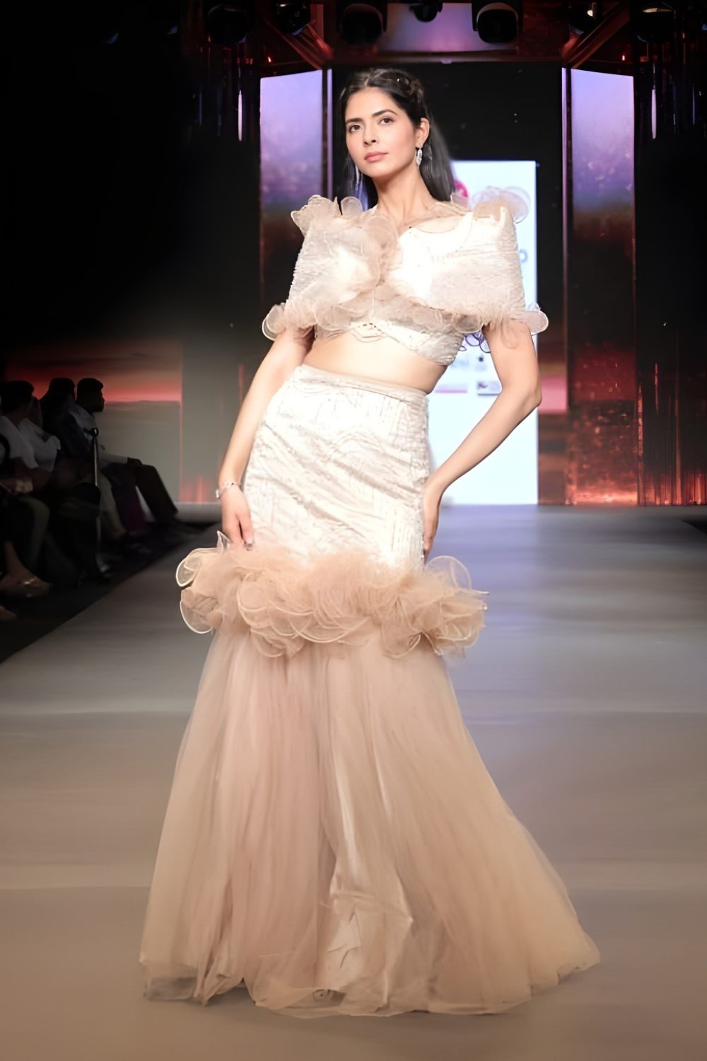 Champagne Ruffle Couture Lehenga
