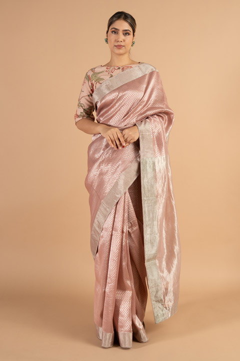 Gulabi Chanderi Saree