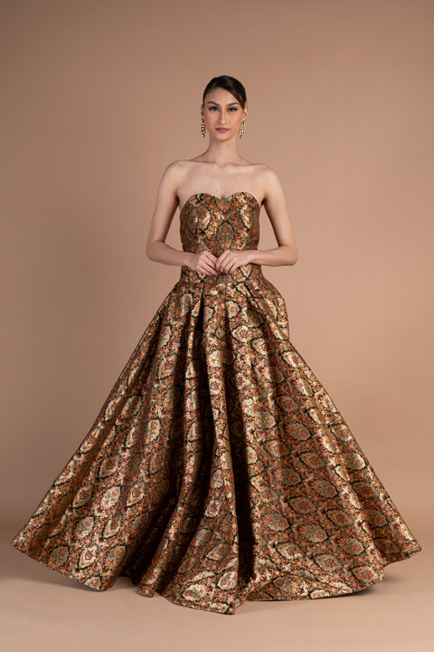 Brocade Off Shoulder Gown