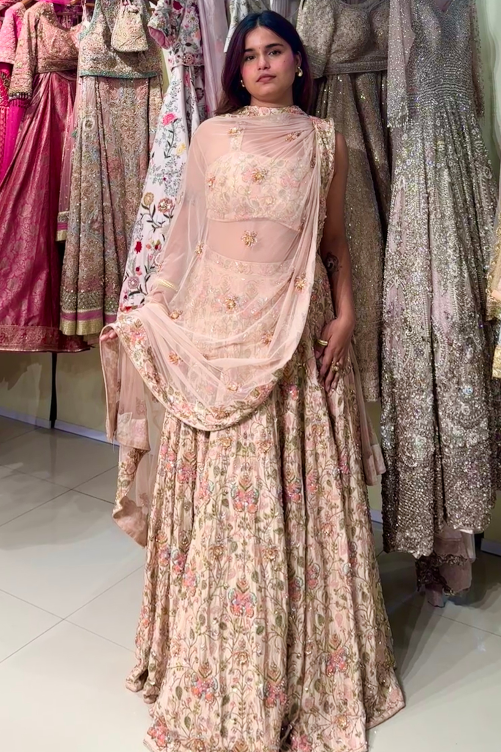 Blush Pink Lehenga With Floral Sequin and Thread Work Embellishment2
