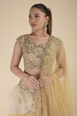 Beige Scallop Layered Lehenga_DTR2685