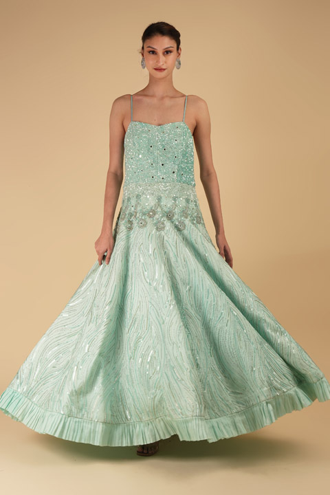 Aqua Blue Embroidered Gown