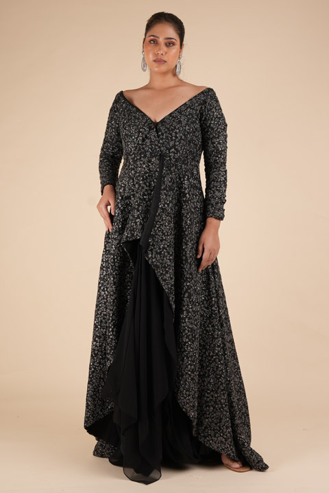 Black Embroidered Top Bottom Set