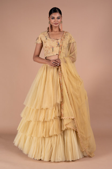 Layered Mustard Lehenga
