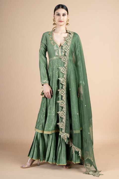 Moss Green Chanderi Lehenga Set