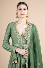 Moss Green Chanderi Lehenga SetDSC09860
