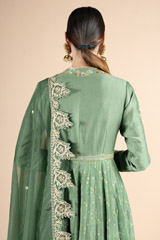 Moss Green Chanderi Lehenga SetDSC09868