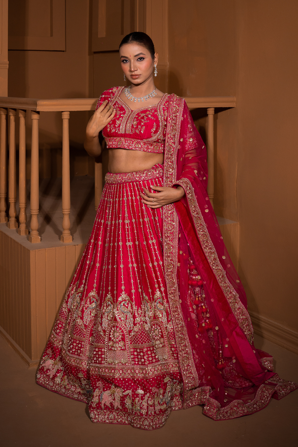 Pink Bridal Lehenga With Golden Zari Work