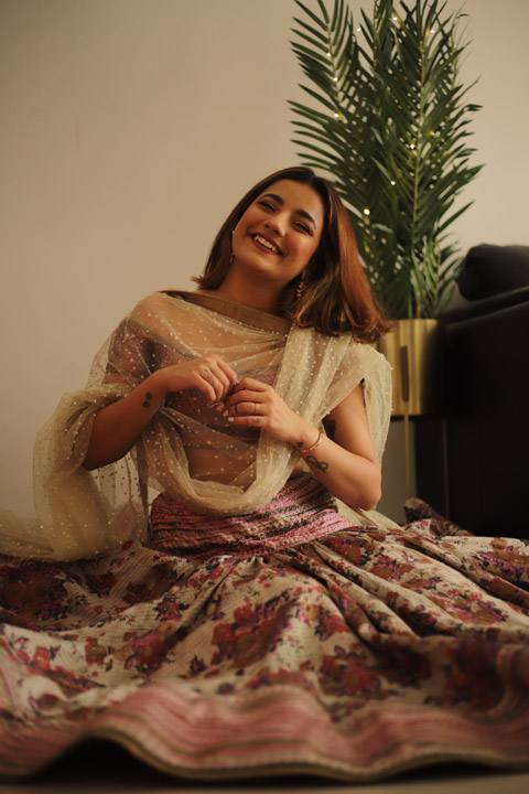 Multi Colour Screen Print Lehenga