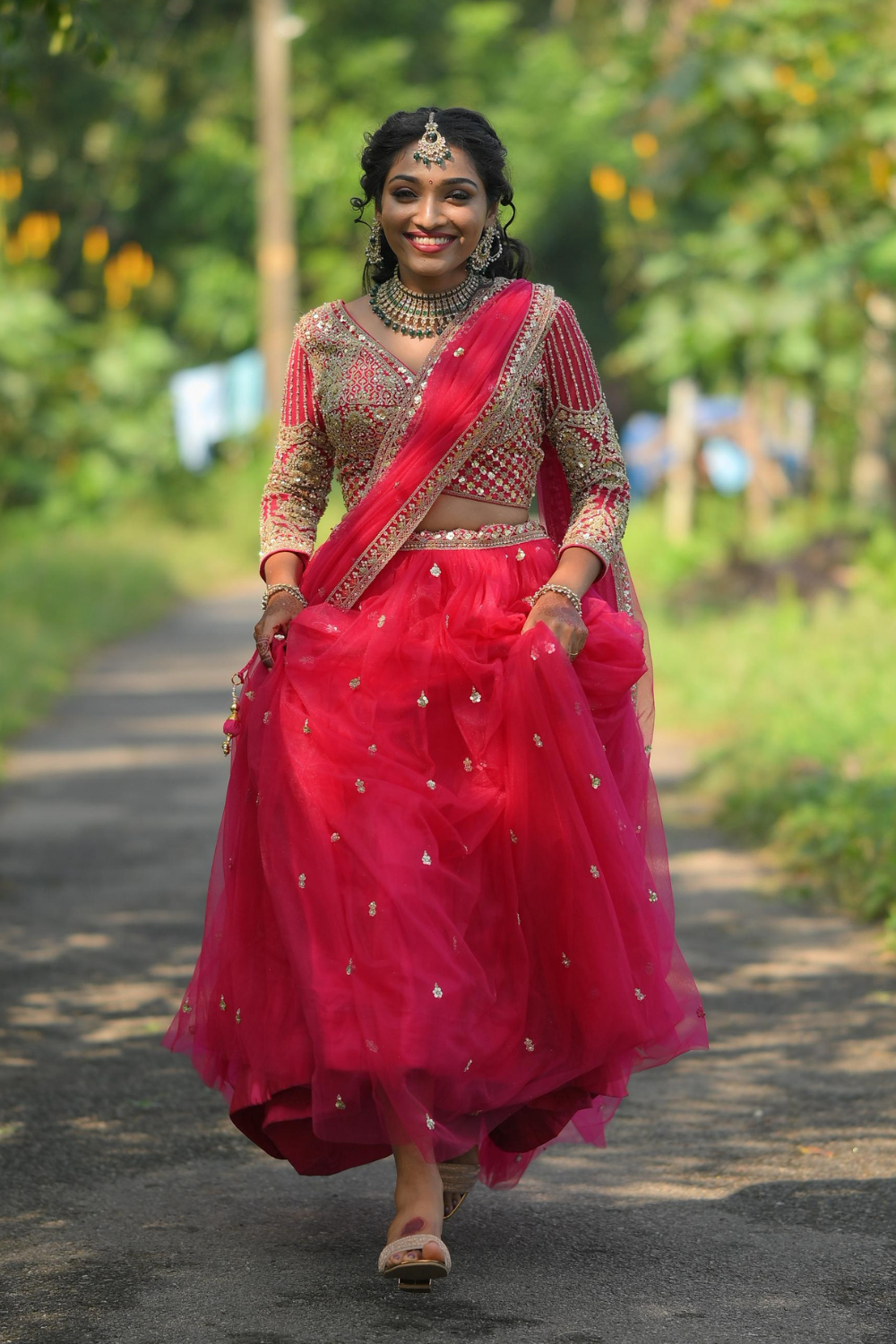 Fuchsia Pink Lehenga With Golden Zari And Sequins Embellishment