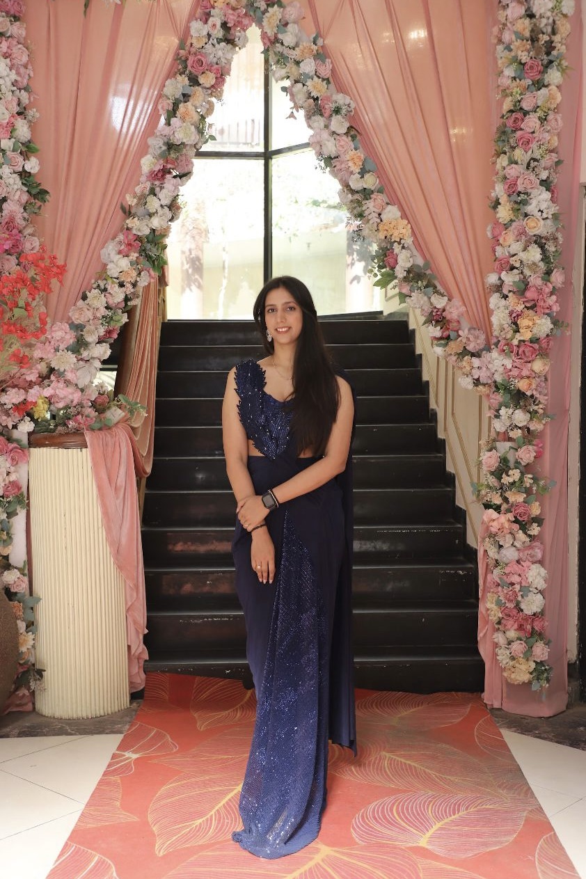 Navy Blue Pre- draped Saree With Sequin Embellishment