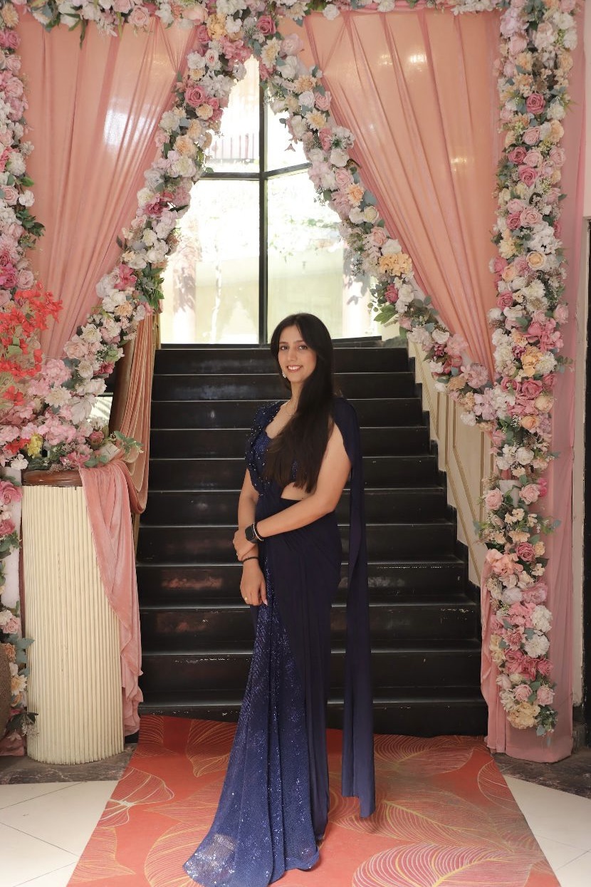 Navy Blue Pre- Draped Saree With Sequin Embellishment3