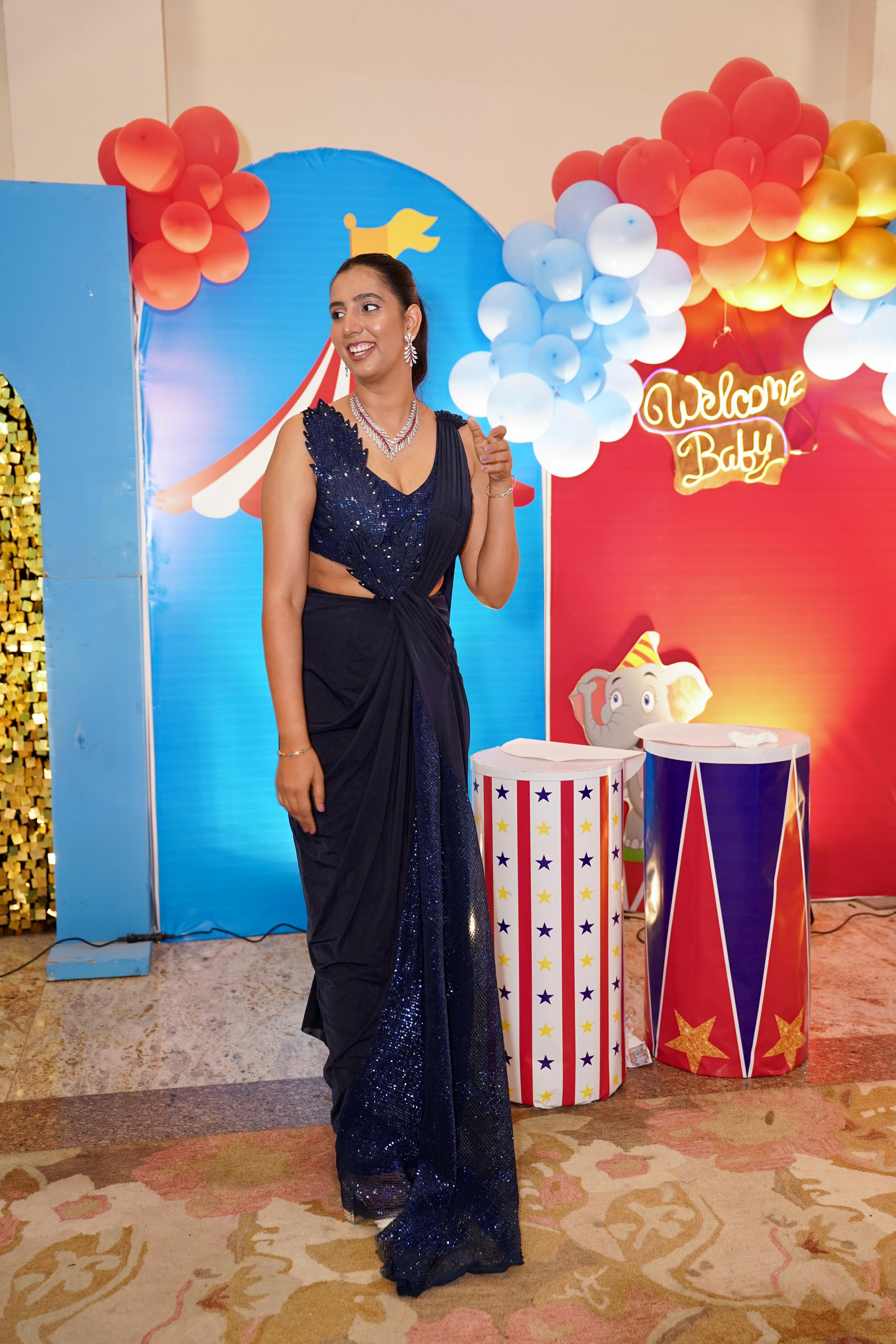 Navy Blue Pre- Draped Saree With Sequin Embellishment4