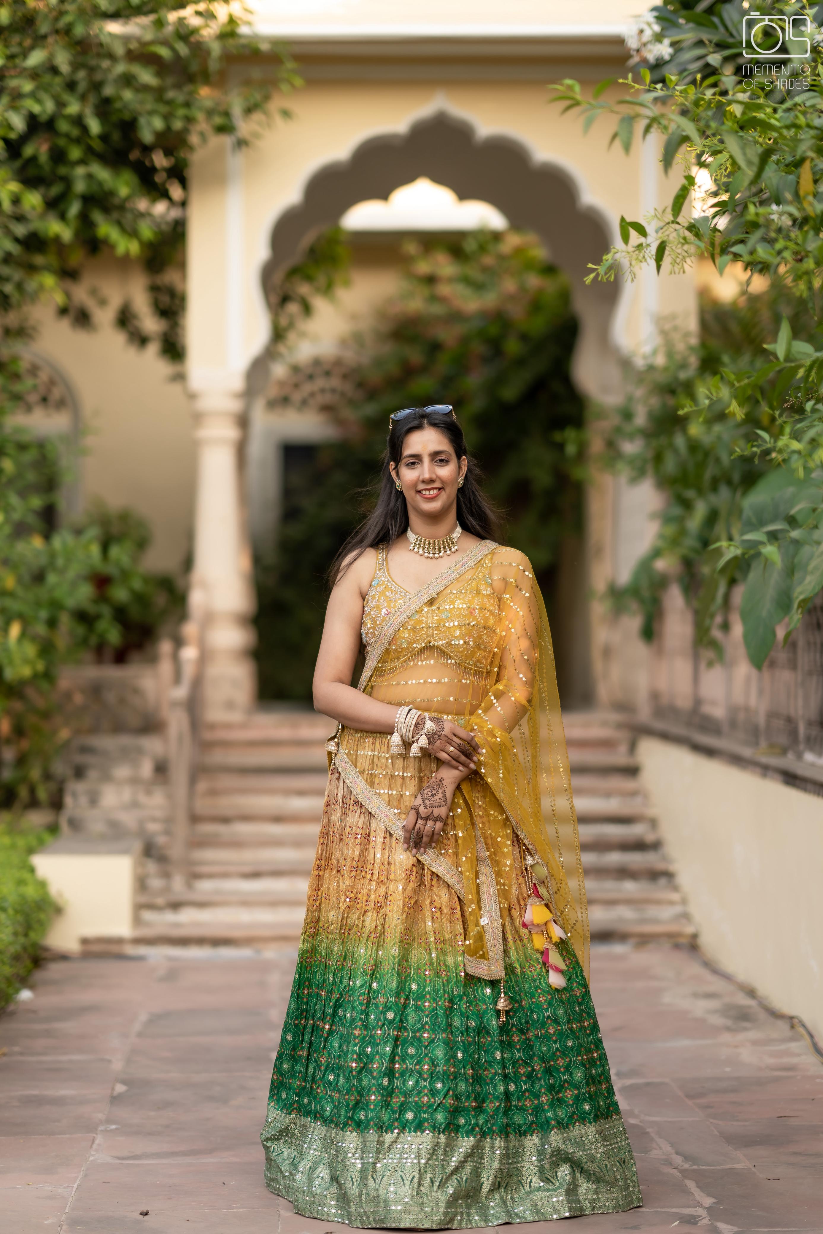 Yellow Green Ombre Lehenga With Sequin Mirror Work Embellishment3