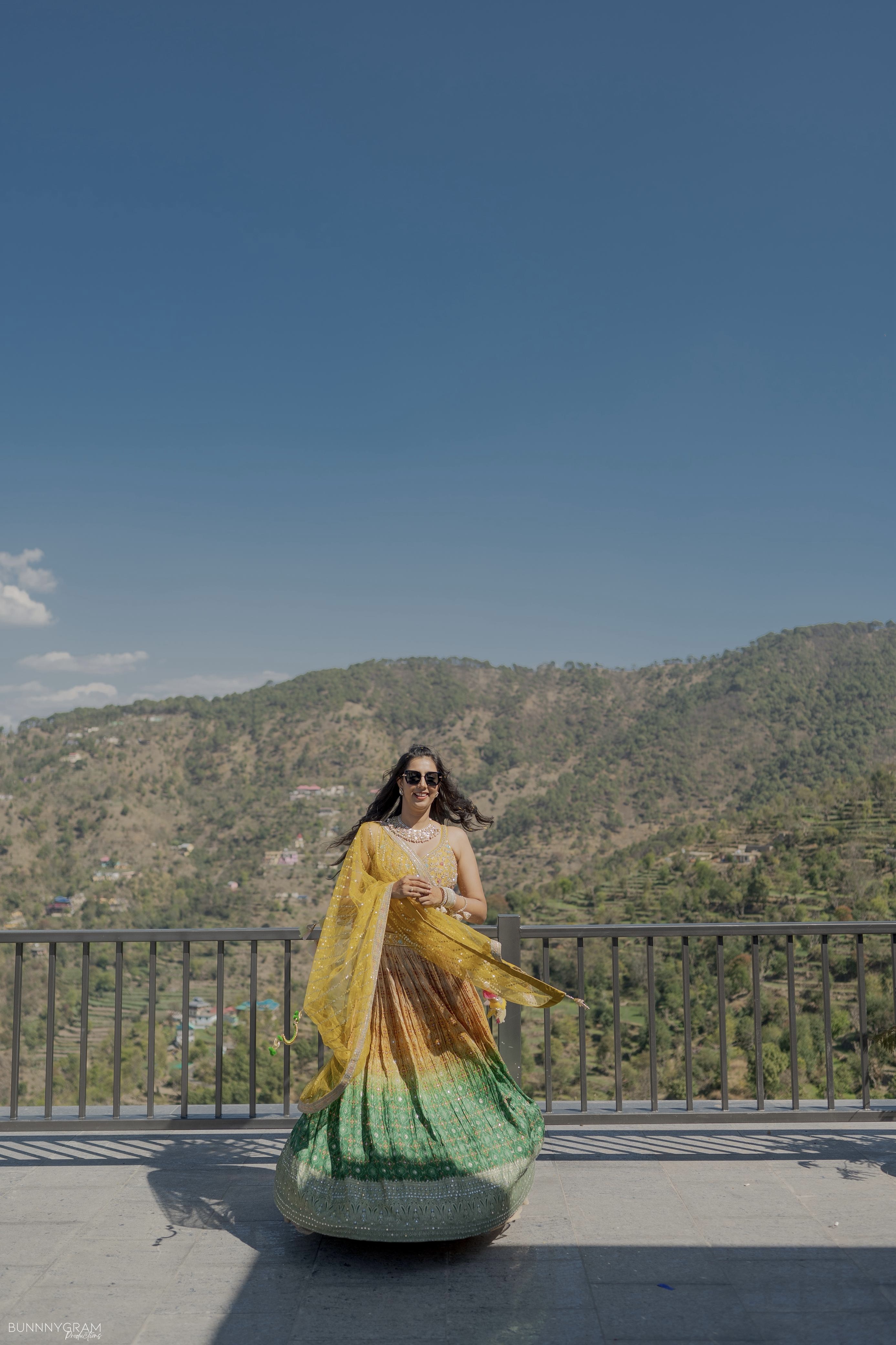 Yellow Green Ombre Lehenga With Sequin Mirror Work Embellishment4