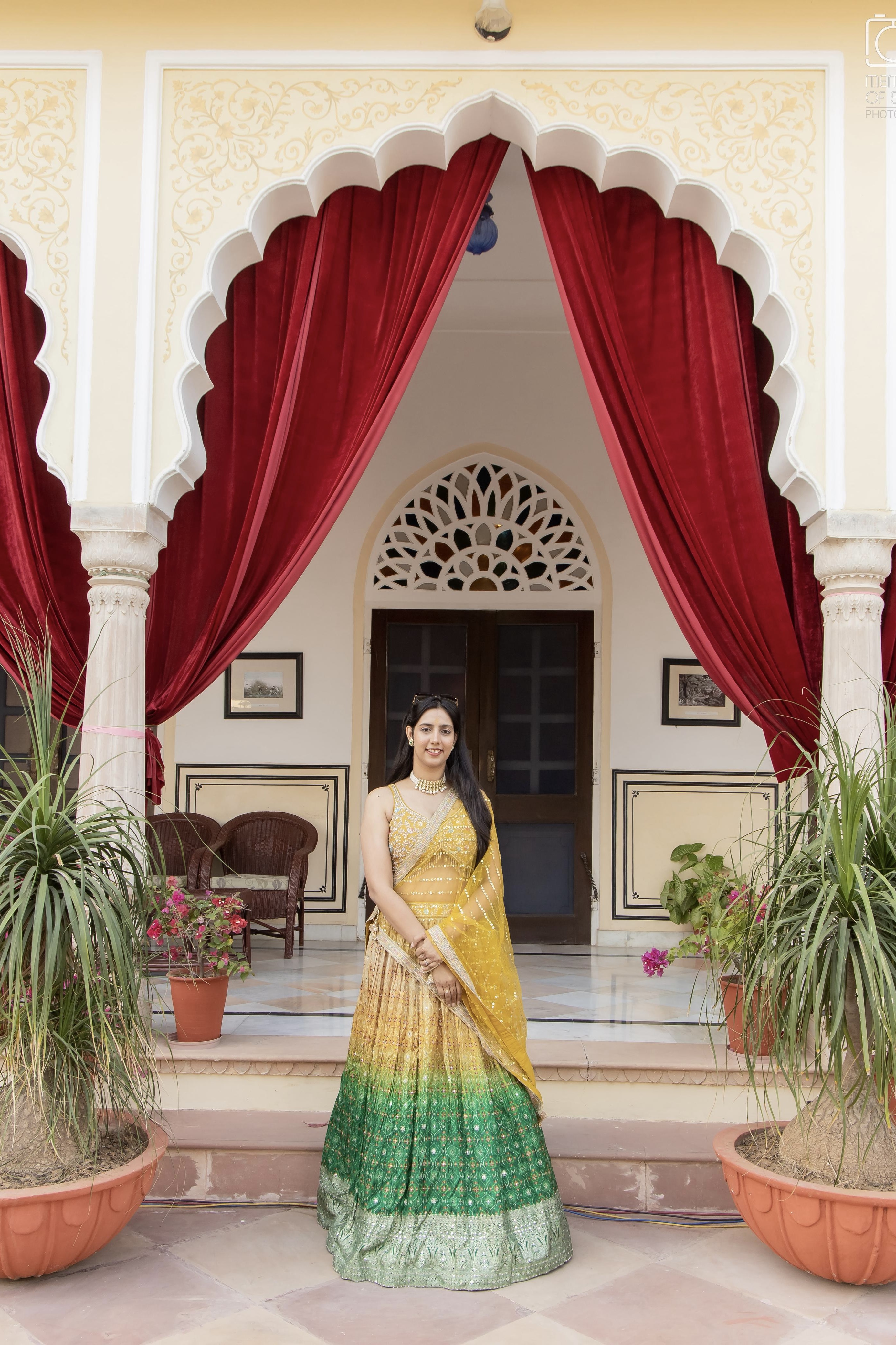 Yellow Green Ombre Lehenga With Sequin Mirror Work Embellishment5