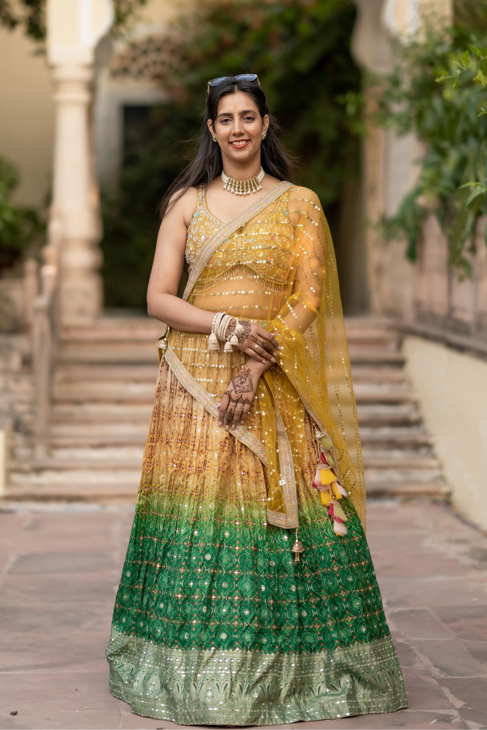 Yellow Green Ombre Lehenga With Sequin Mirror Work Embellishment6