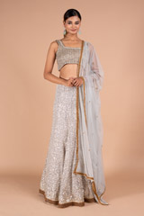 Silver Sheet  Choli With Antique Sequins Lehenga