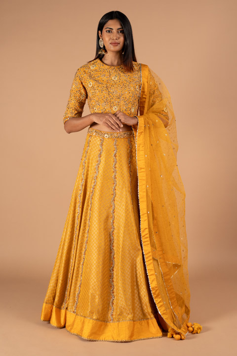 Ochre Brocade Lehenga