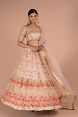 Peach lehenga set with sequence thread work