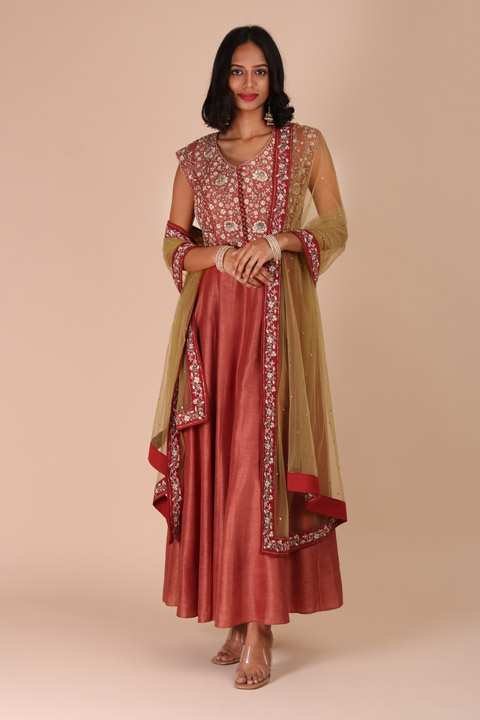 Red Resham Work Anarkali