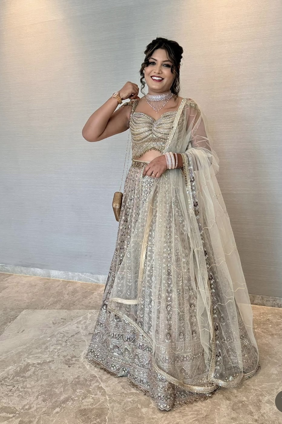 Beige Gold Lehenga With Mirror Sequins Beads Embellishment