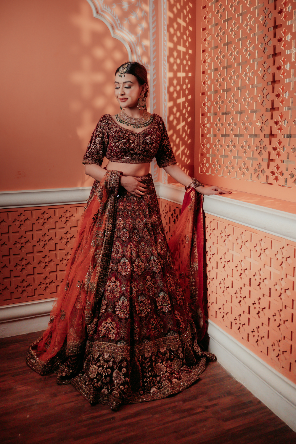 Maroon Bridal Lehenga With Sequins Thread Work And Zari Work Embellishment1